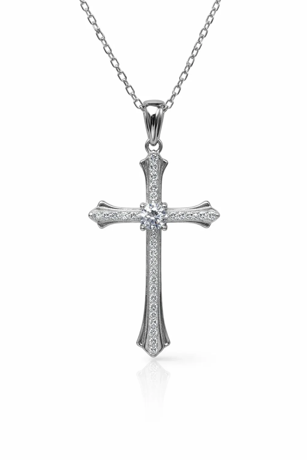 Sterling Silver CZ Cross Pendant with Chain – 16mm x 25mm - XL070324B