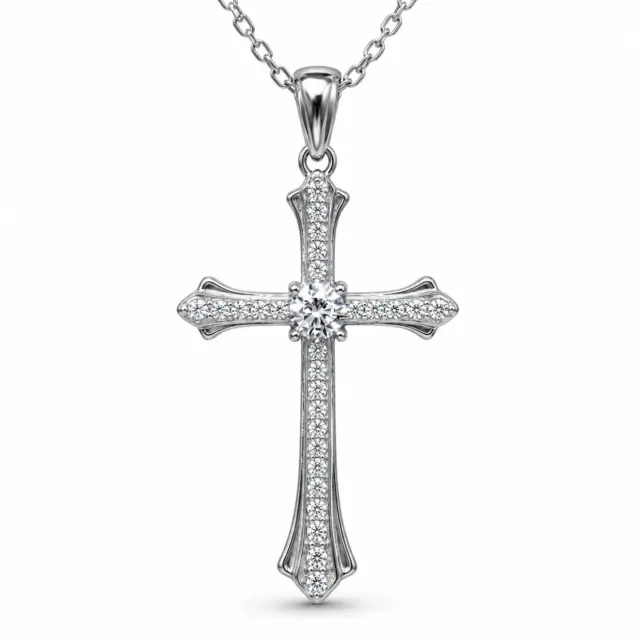 Sterling Silver CZ Cross Pendant with Chain – 16mm x 25mm - XL070324B