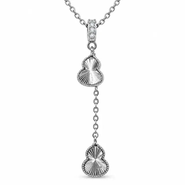 Sterling Silver CZ Drop Pendant Necklace – Double Motif Design with CZ Set Bale - YL7739101