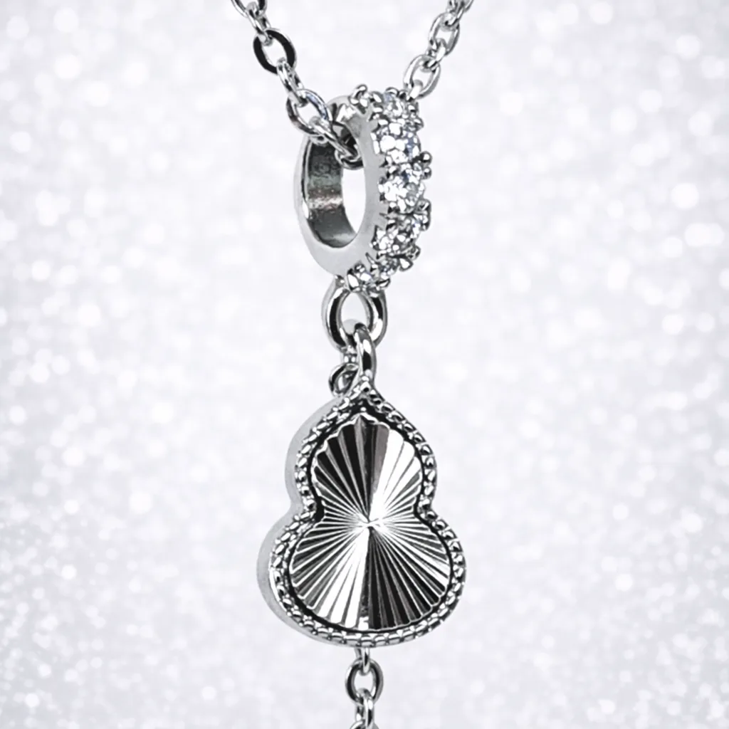 Sterling Silver CZ Drop Pendant Necklace – Double Motif Design with CZ Set Bale - YL7739101