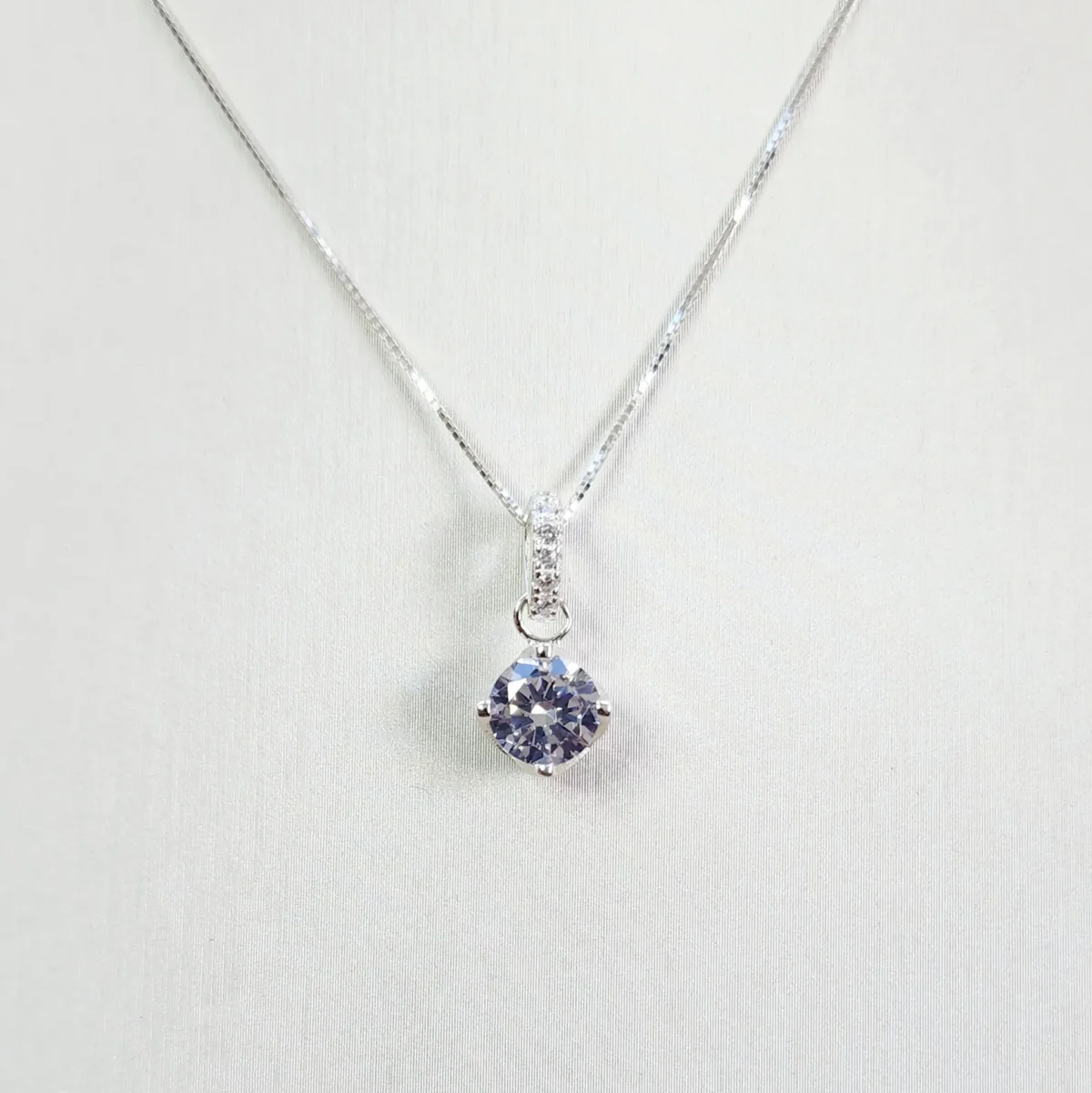Sterling Silver CZ Drop with Round 4 Claw CZ Pendant and Sterling Silver Chain