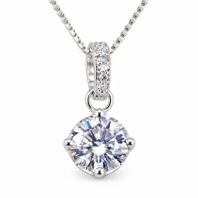 Sterling Silver CZ Drop with Round 4 Claw CZ Pendant and Sterling Silver Chain