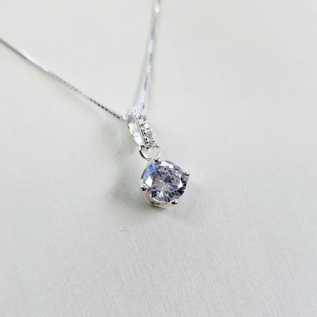 Sterling Silver CZ Drop with Round 4 Claw CZ Pendant and Sterling Silver Chain