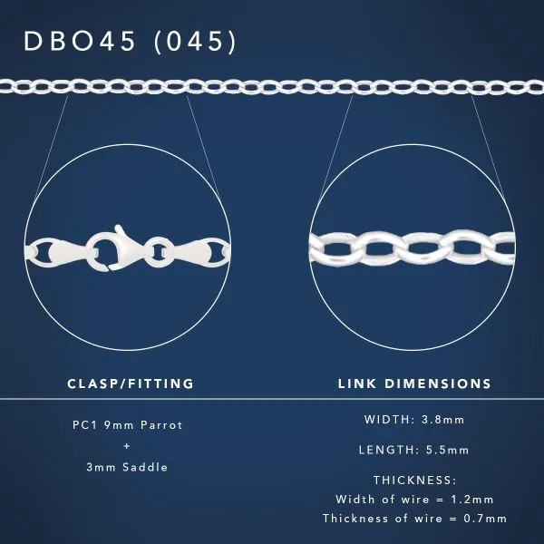 Sterling Silver DBO45 Lightweight Oval Belcher Chain with Parrot Clasp