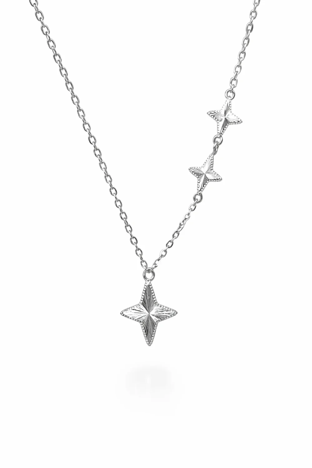 Sterling Silver Diamond-Cut Star Pendant Necklace with Side Stars (8.90mm) - YL7728100