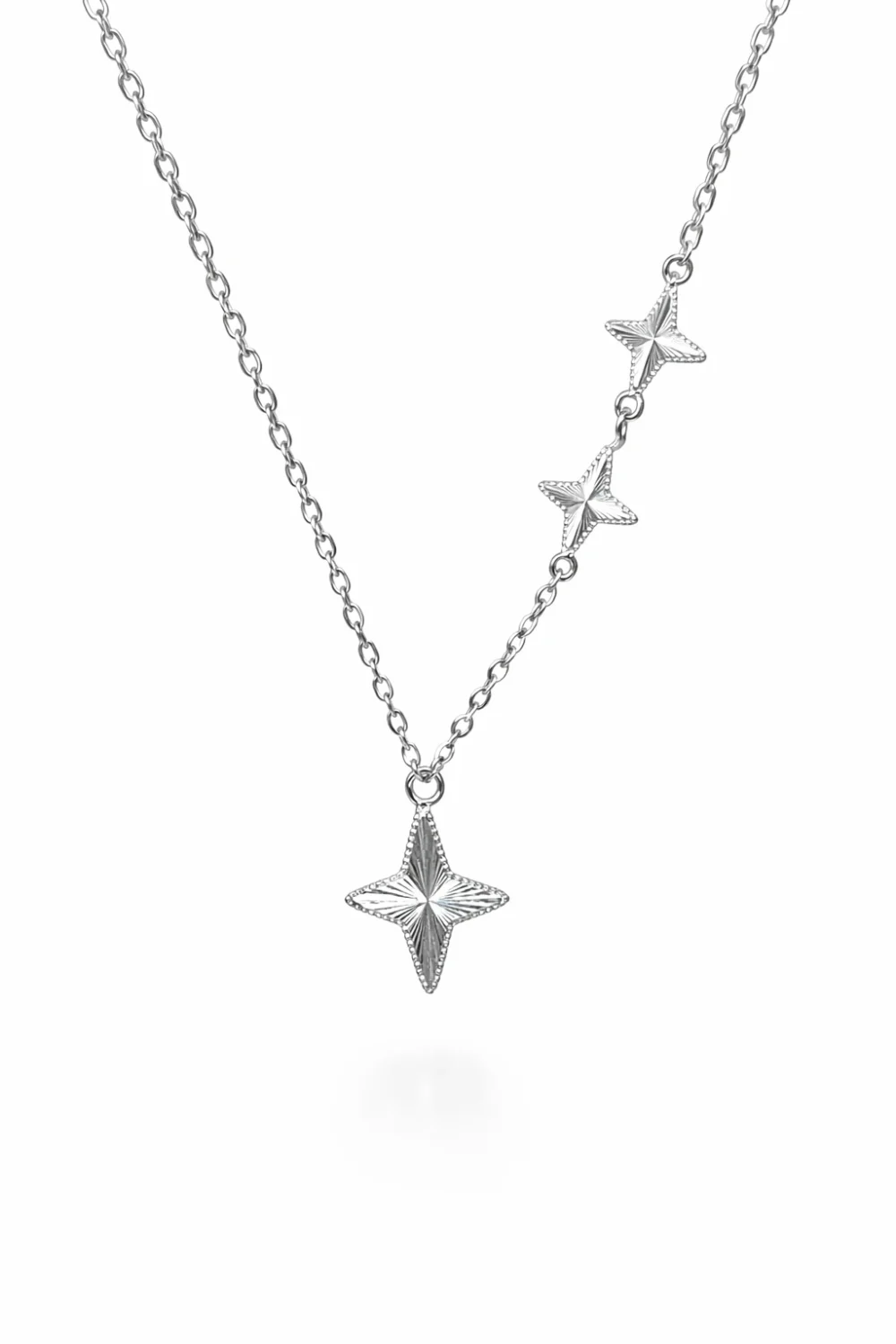 Sterling Silver Diamond-Cut Star Pendant Necklace with Side Stars (8.90mm) - YL7728100