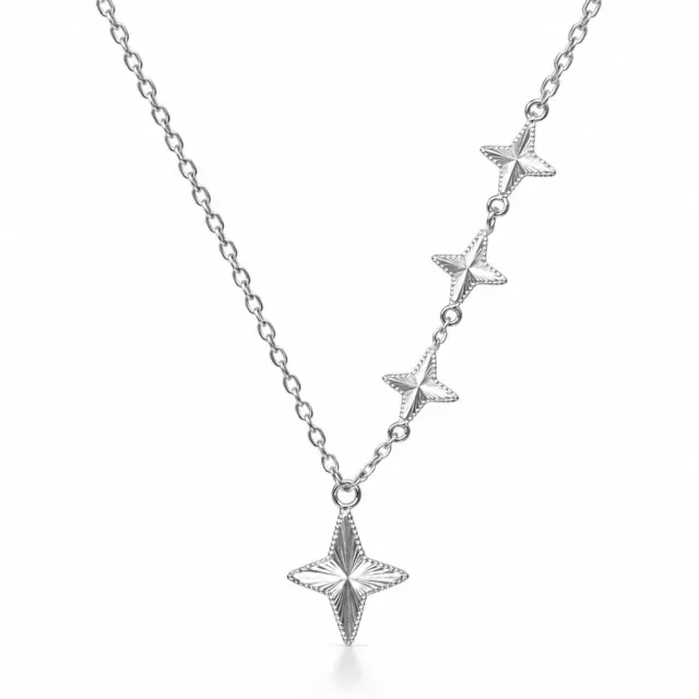 Sterling Silver Diamond-Cut Star Pendant Necklace with Side Stars (8.90mm) - YL7728100