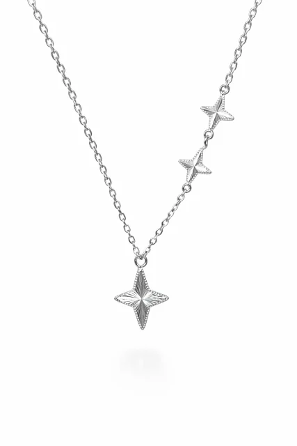 Sterling Silver Diamond-Cut Star Pendant Necklace with Side Stars (8.90mm) - YL7728100