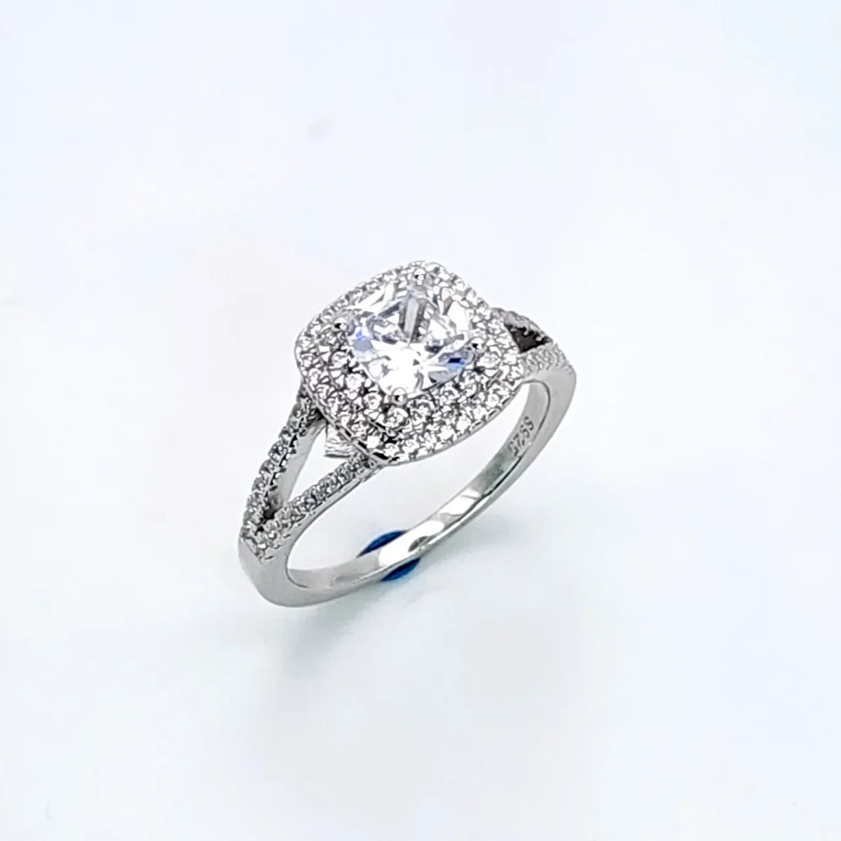 Sterling Silver Double Halo Split Shank Cubic Zirconia Engagement/Dress Ring