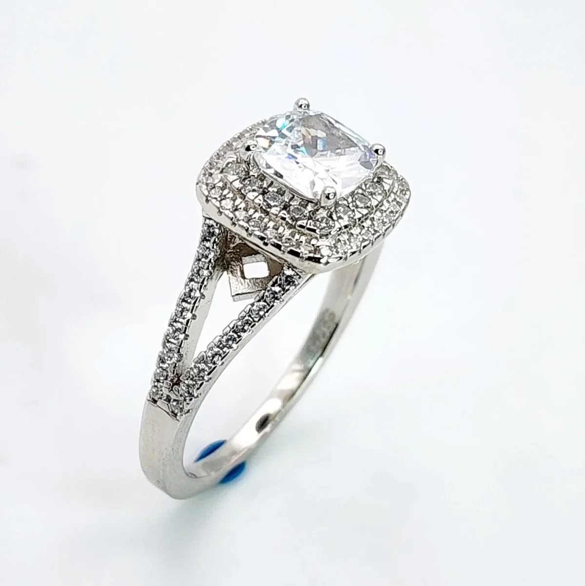 Sterling Silver Double Halo Split Shank Cubic Zirconia Engagement/Dress Ring
