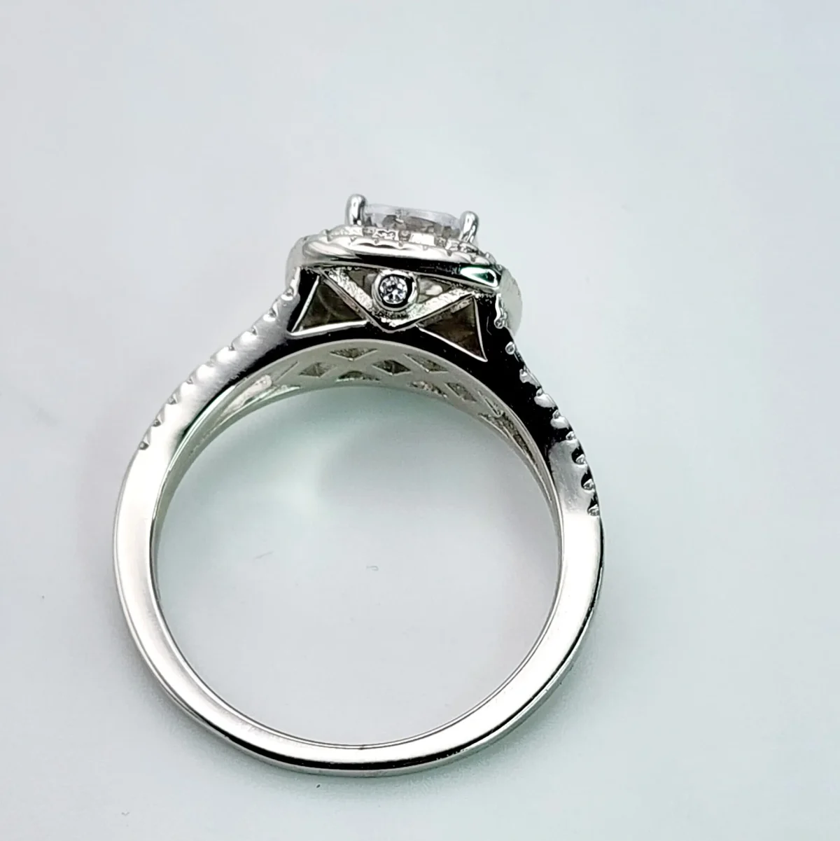 Sterling Silver Double Halo Split Shank Cubic Zirconia Engagement/Dress Ring