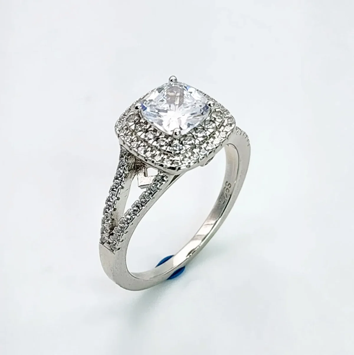 Sterling Silver Double Halo Split Shank Cubic Zirconia Engagement/Dress Ring