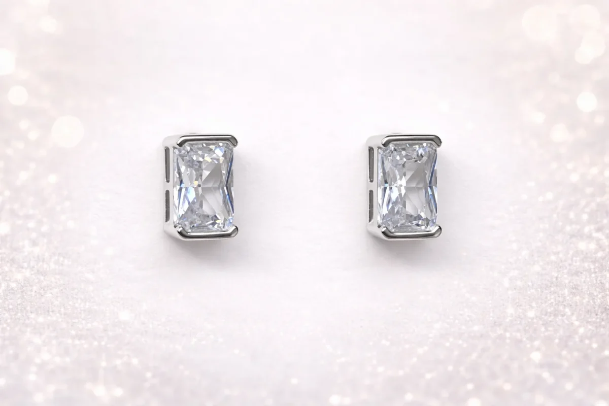 Sterling Silver Emerald Cut Cubic Zirconia Pendant & Stud Earrings Set
