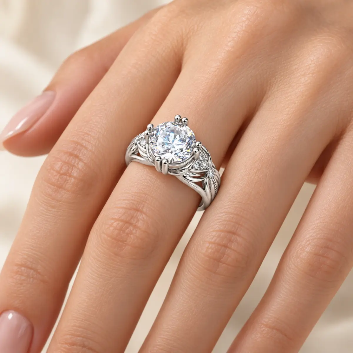 Sterling Silver Engagement/Dress Ring With Cubic Zirconia Setting