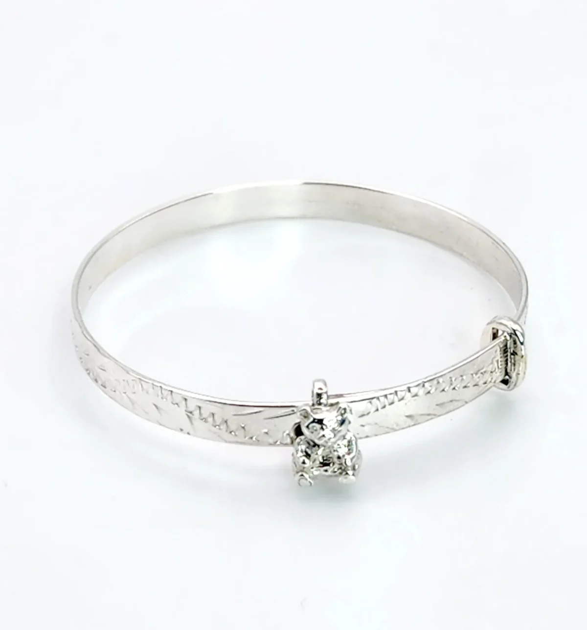 Sterling Silver Engraved Baby Expander Bangle with Teddy Bear - SBBEXEN-BEAR