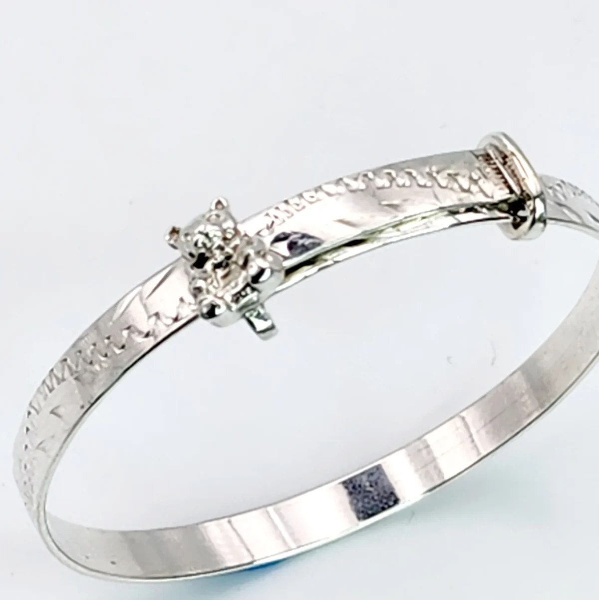 Sterling Silver Engraved Baby Expander Bangle with Teddy Bear - SBBEXEN-BEAR