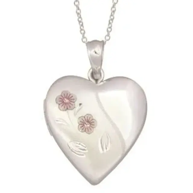 Sterling Silver Engraved Flower Heart Locket 20mm x 20mm