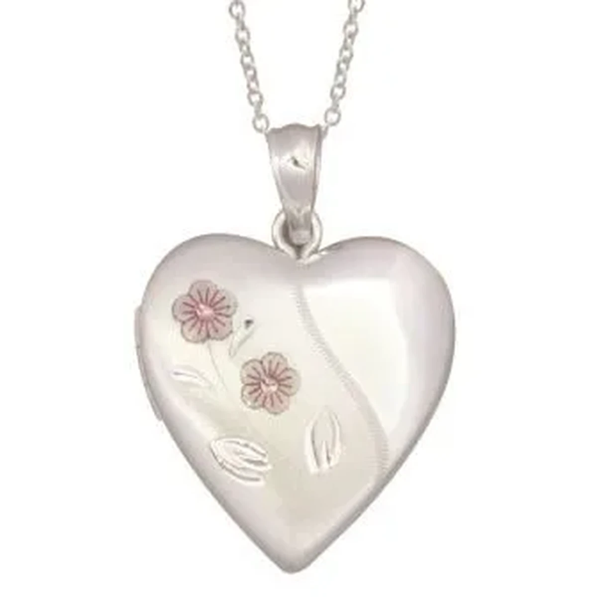 Sterling Silver Engraved Flower Heart Locket 20mm x 20mm
