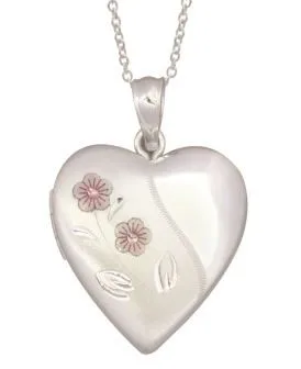 Sterling Silver Engraved Flower Heart Locket 20mm x 20mm