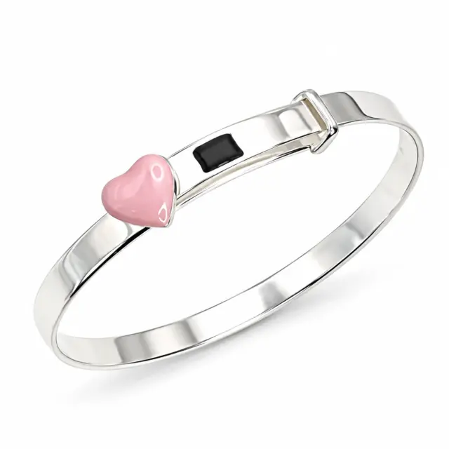 Sterling Silver Expandable Baby Bangle with Pink Heart