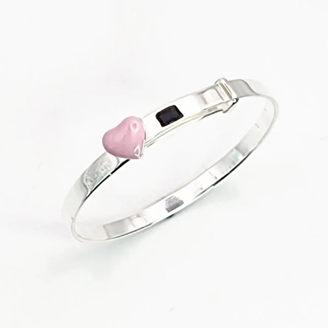 Sterling Silver Expandable Baby Bangle with Pink Heart