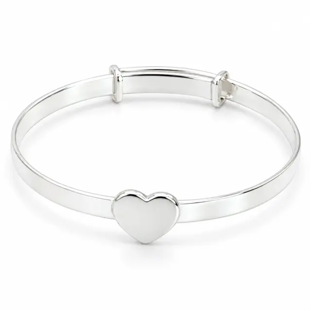 Sterling Silver Expandable Baby Bangle with Silver Heart