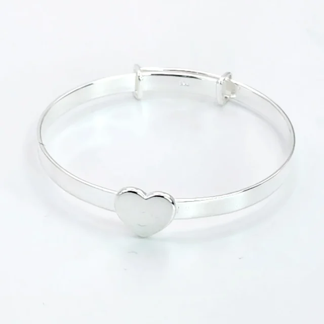 Sterling Silver Expandable Baby Bangle with Silver Heart