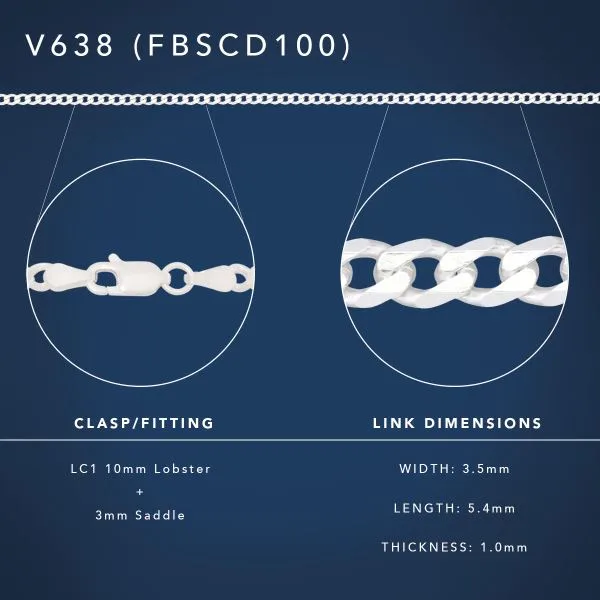 Sterling Silver FBSCD100 Flat Bevelled Diamond Cut Curb