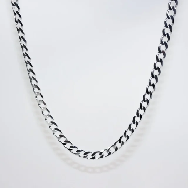 Sterling Silver FBSCD180 Flat Bevelled Diamond-Cut Curb Chain with Lobster Catch