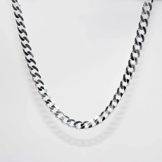 Sterling Silver FBSCD200 Flat Bevelled Diamond-Cut Curb Chain with Lobster Catch
