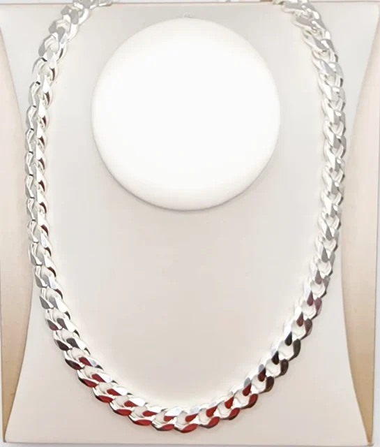 Sterling Silver FBSCD350 Flat Bevelled Diamond Cut Curb Link Chain 60cm Long