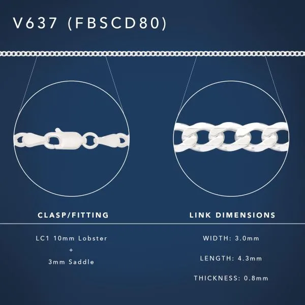Sterling Silver FBSCD80 Flat Bevelled Diamond Cut Curb