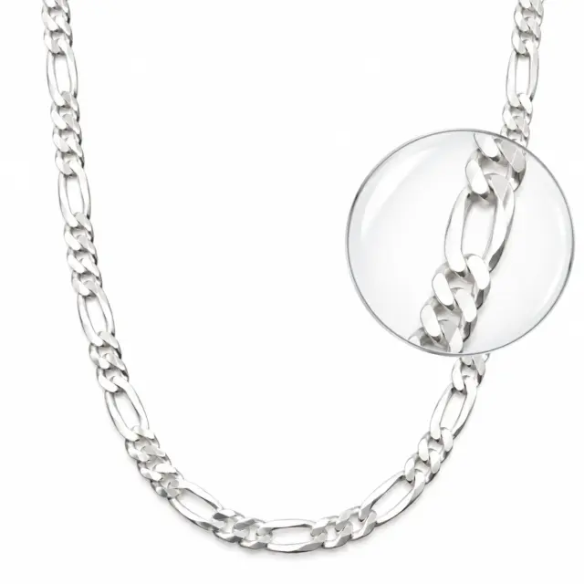 Sterling Silver FBSFD200 Flat Bevelled Diamond Cut Figaro 1/3 Link Chain 60cm Long