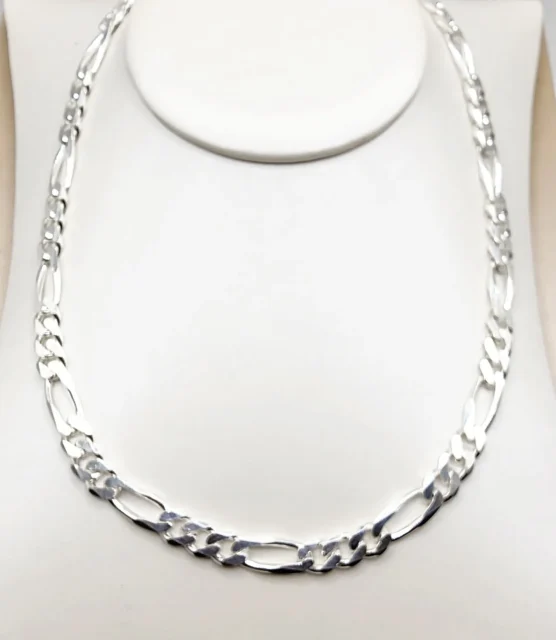 Sterling Silver FBSFD200 Flat Bevelled Diamond Cut Figaro 1/3 Link Chain 60cm Long