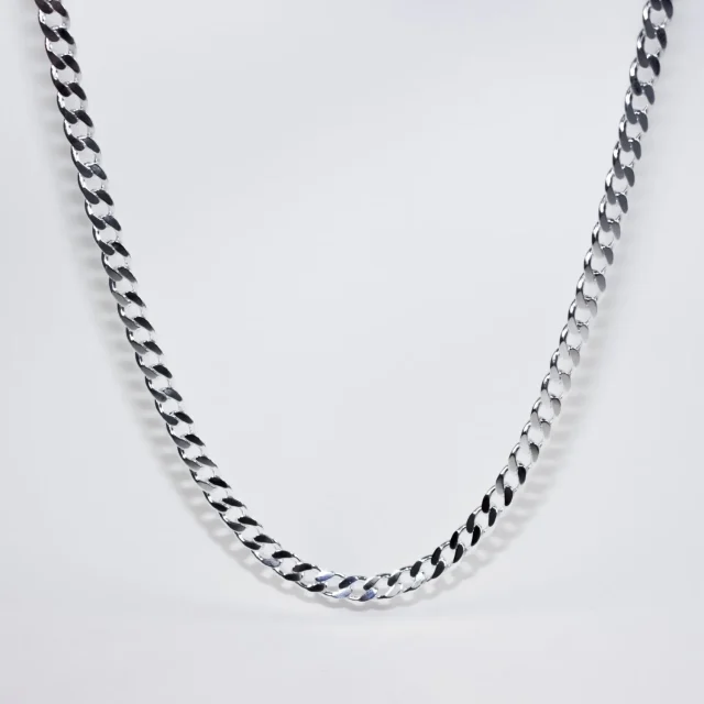 Sterling Silver FCD150 Flat Diamond-Cut Curb Link Chain with Lobster Catch