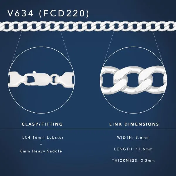 Sterling Silver FCD220 Flat Diamond-Cut Curb Link Chain with Lobster Catch