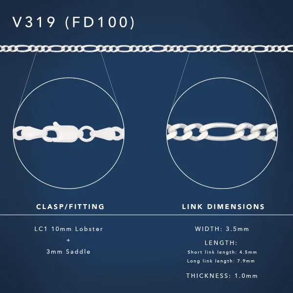 Sterling Silver FD100 1/3 Figaro Diamond-Cut Chain with Lobster Catch