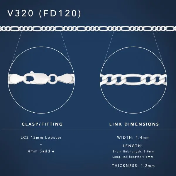 Sterling Silver FD120 1/3 Figaro Diamond-Cut Chain with Lobster Catch