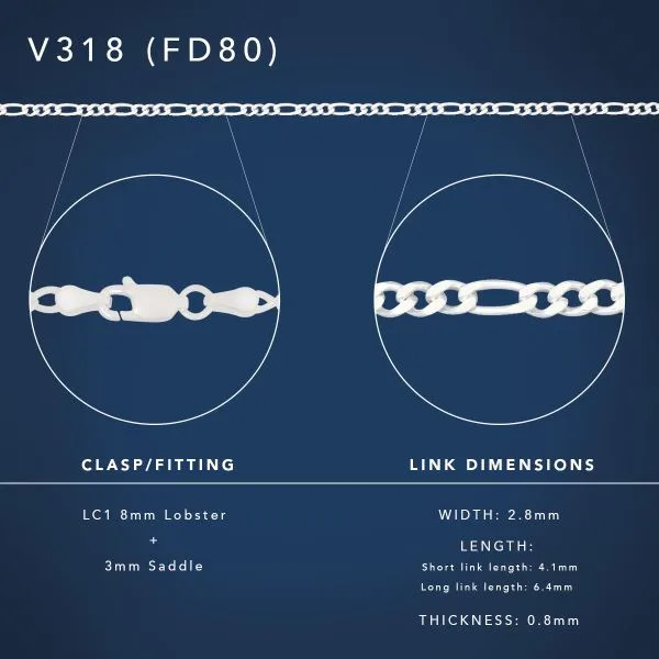Sterling Silver FD80 1/3 Figaro Diamond-Cut Chain with Lobster Catch