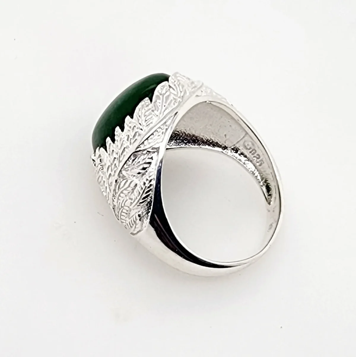 Sterling Silver Fern Leaf Ring With Oval NZ Greenstone
