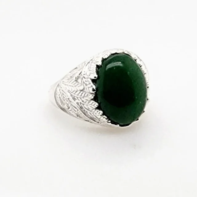 Sterling Silver Fern Leaf Ring With Oval NZ Greenstone