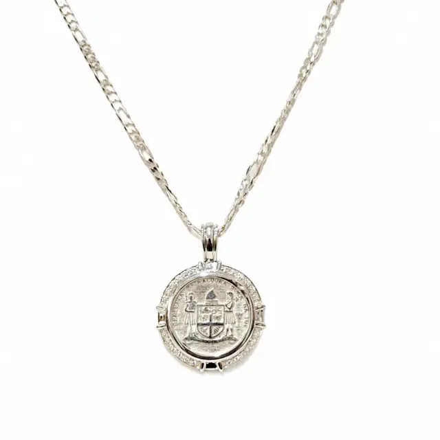 Sterling Silver Fiji Coat of Arms Pendant with Cubic Zirconia Setting and Sterling Silver 55cm Chain