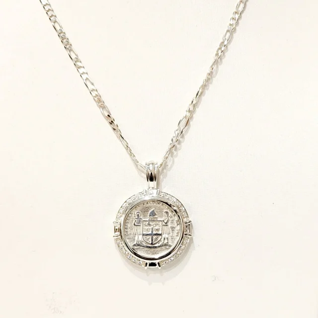 Sterling Silver Fiji Coat of Arms Pendant with Cubic Zirconia Setting and Sterling Silver 55cm Chain