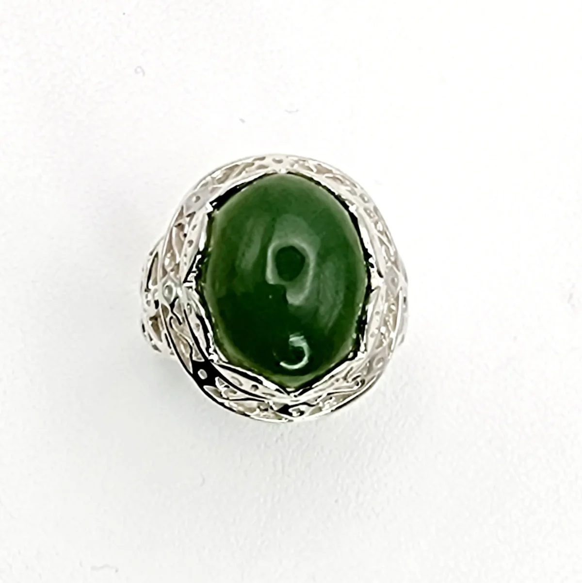 Sterling Silver Filigree Design Ring with Oval Greenstone
