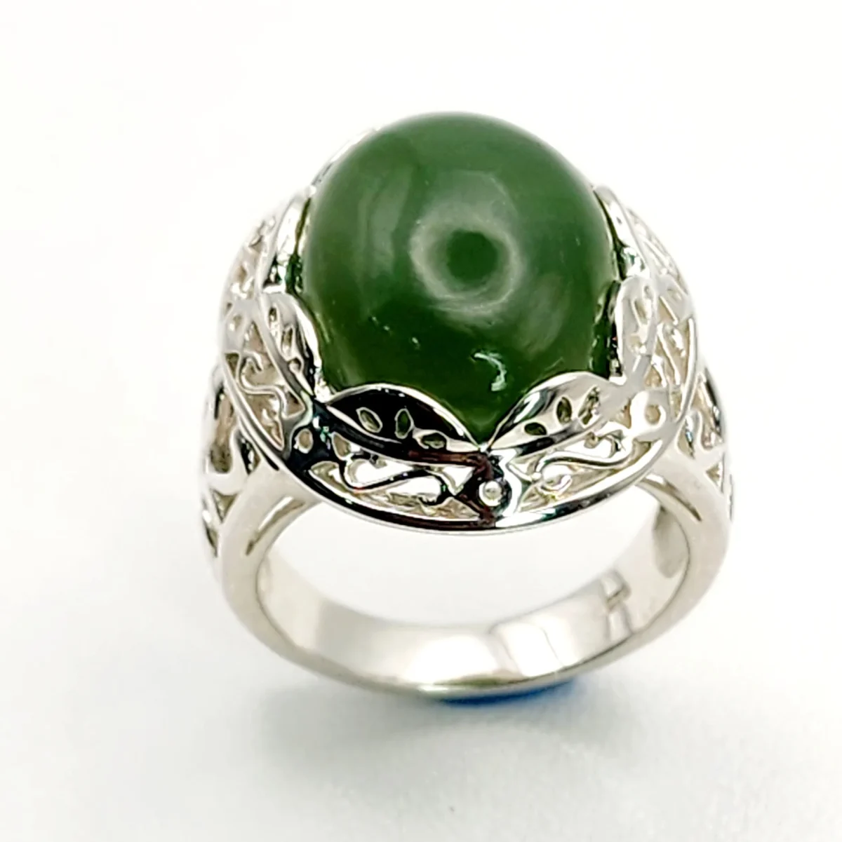 Sterling Silver Filigree Design Ring with Oval Greenstone