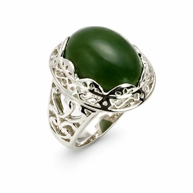 Sterling Silver Filigree Design Ring with Oval Greenstone