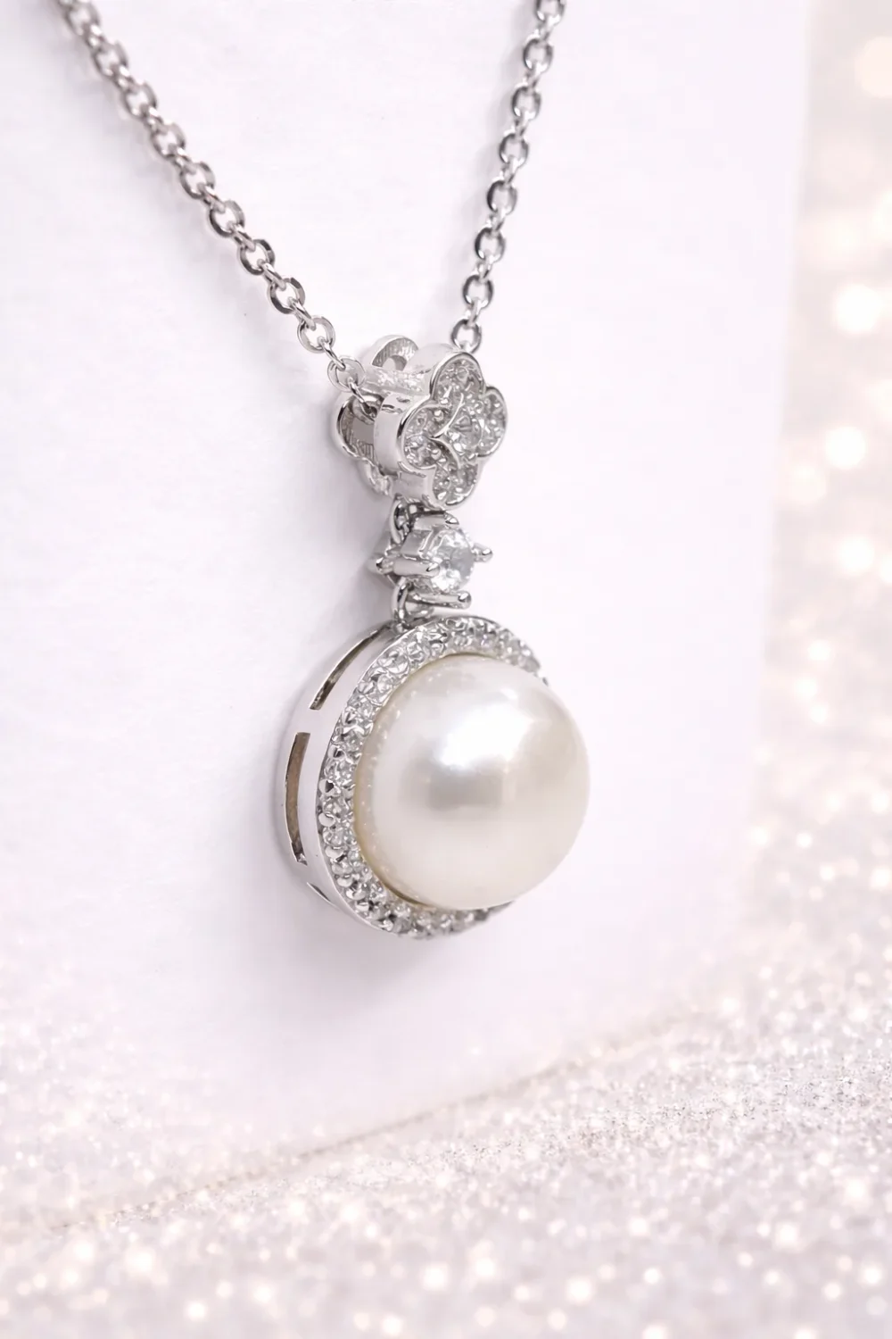 Sterling Silver Freshwater Pearl & Cubic Zirconia Pendant and Drop Earrings Set