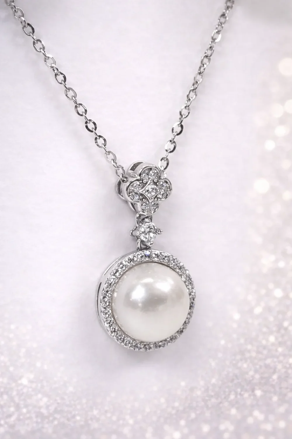 Sterling Silver Freshwater Pearl & Cubic Zirconia Pendant and Drop Earrings Set