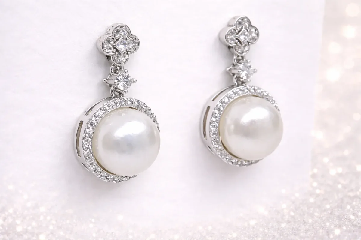 Sterling Silver Freshwater Pearl & Cubic Zirconia Pendant and Drop Earrings Set