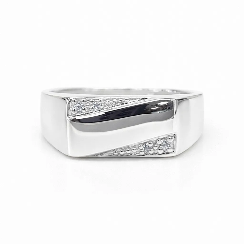 Sterling Silver Gents CZ Signet Ring, 14.2 x 7.6mm Top - SSD2150